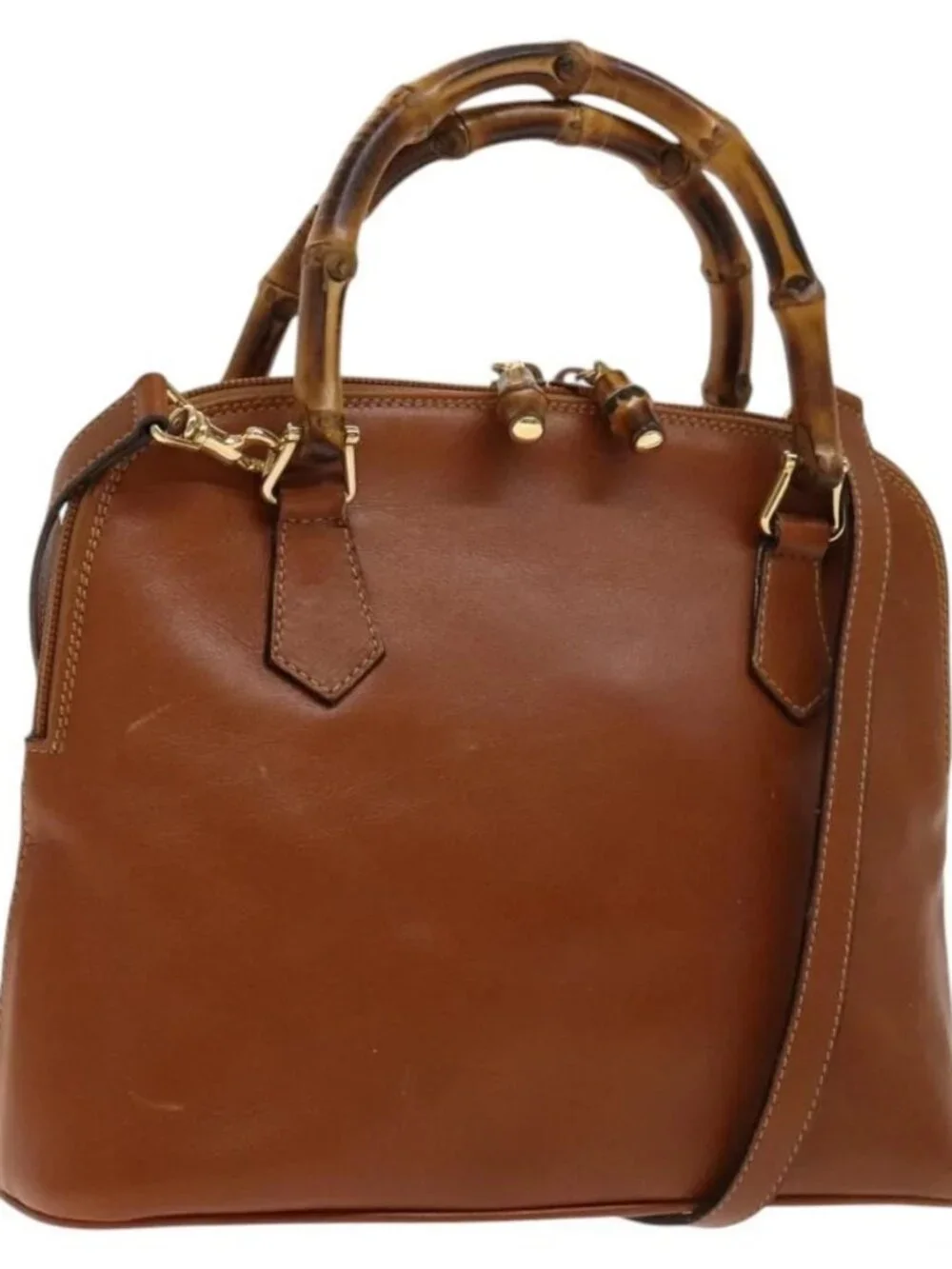 GUCCI Bamboo Hand Bag Leather 2way Brown Gold 000 122 0290 Auth